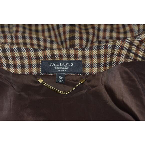 TALBOTS Designer Peplum Houndstooth Plaid Equestrian Style Blazer Jacket 12P - Picture 4 of 7